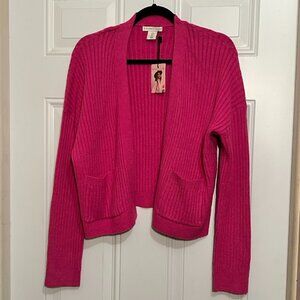 New NWT Sweater Cardigan hot pink long sleeve with pockets on each side